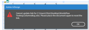 Cannot update link. Please place the document again to reset the link.